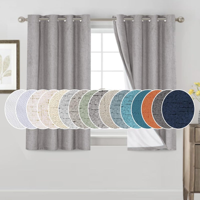 PrinceDeco Light Grey Blackout Curtains 54 Inches Long, Short Blackout Curtains 2 Panels Sets for Bedroom Thermal Insulated with White Liner Room Darkening Curtains Noise Reducing,52" W x 54" L - Image 1